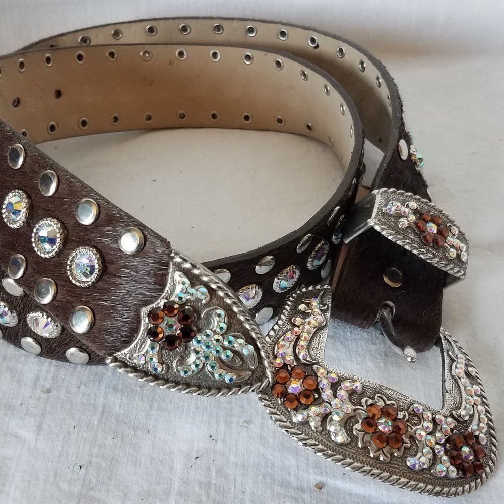 Lyz Charter Leather Crystal Vintage Western Belt